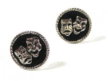 Vintage Silvertone & Black Comedy Tragedy Theatre Cufflinks Unbranded 71015