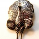 Vintage Siam Sterling Black Niello Enamel Peacock Brooch