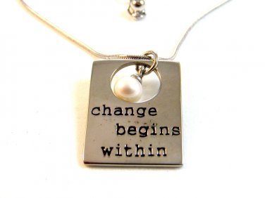 Alexa's Angels Silver Tone Change Begins Within Pearl Pendant / 18" Necklace
