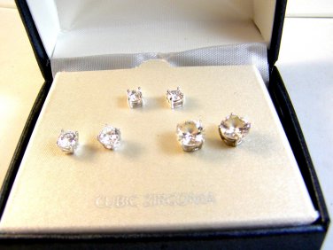 Sterling Silver & Cubic Zirconia Pierced Earrings Set of 3 MIB