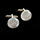 Unmarked Silvertone & White Dichoric Cufflinks 11062013yte