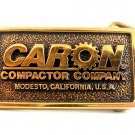 Vintage Caron Compactor Company Modesto CA Solid Brass Belt Buckle Made in U.S.A