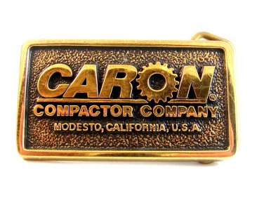 Vintage Caron Compactor Company Modesto CA Solid Brass Belt Buckle Made in U.S.A
