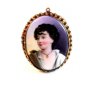 Vintage Hand Painted Porcelain Young Lady w/ Gold Necklace Brooch