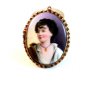 Vintage Hand Painted Porcelain Young Lady w/ Gold Necklace Brooch