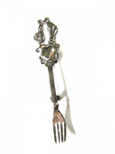 Vintage Sterling Silver Dutch Boy & Girl Kissing Heart Fork Brooch By Lang 7815