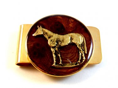 New Old Stock Golden Horse against Brown Background Money Clip