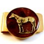 New Old Stock Golden Horse against Brown Background Money Clip