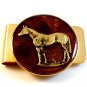 New Old Stock Golden Horse against Brown Background Money Clip