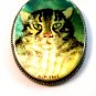 Vintage Signed K. M. 1892 Enameled Wood Hand Painted Cat Brooch