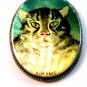Vintage Signed K. M. 1892 Enameled Wood Hand Painted Cat Brooch