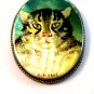 Vintage Signed K. M. 1892 Enameled Wood Hand Painted Cat Brooch