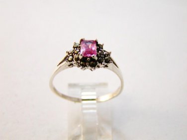 Vintage Sterling Silver Pink Ice Cz Marcasites Ring