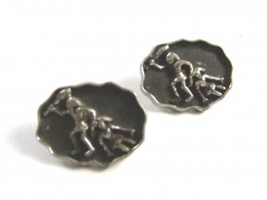 1970's True Vintage Caveman & Woman & Club Cufflinks Unmarked 102414