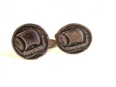 Vintage Sterling Silver Scandanavian Danish Viking Ship Cufflinks