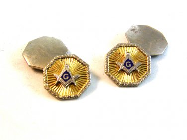 Vintage Edwardian / Deco Gold & Silver Tone Masonic Cufflinks