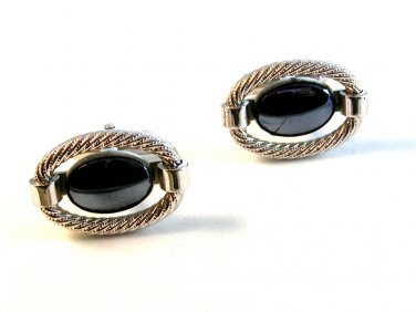 Vintage Silver Tone & Hematite Cufflinks by Hickok