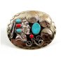 Southwest Handcrafted Indian Head 3 Nickles Coral Turquoise Belt Buckle USA