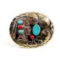 Southwest Handcrafted Indian Head 3 Nickles Coral Turquoise Belt Buckle USA