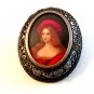 Vintage Miniature 800 Silver Hand Painted Portrait of a Lady Brooch