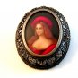 Vintage Miniature 800 Silver Hand Painted Portrait of a Lady Brooch
