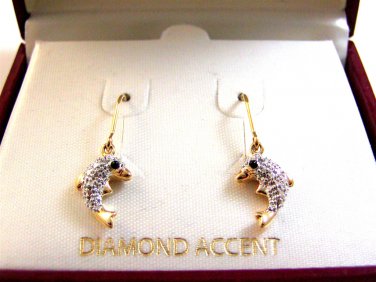 Sterling Silver & 18Kt Gold Diamond Accent Dolphin Earrings