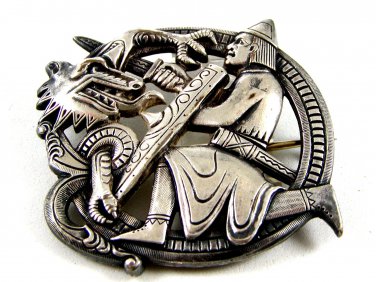 Vintage Silver St. George & The Dragon Brooch 62414