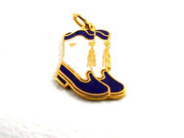 1960's Cowgirl Dark Blue & White Cheer Leaders ? Band ? Enameled Boots Charm