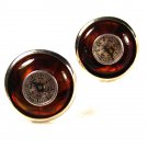 Vintage Silvertone & Amber Colored Compass Cufflinks Unbranded 6 30 15