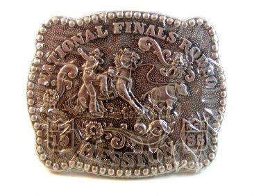 Vintage Mini 1985 National Finals Rodeo Calf Roping Belt Buckle by Hesston
