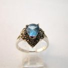 Vintage Sterling Silver Blue Topaz Marcasites Ring
