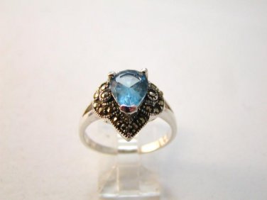 Vintage Sterling Silver Blue Topaz Marcasites Ring