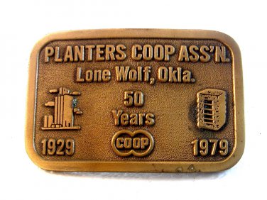Vintage Planters Coop Ass'n Lone Wolf Ok Belt Buckle by Hit Line U.S.A.