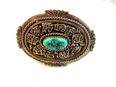C.M. Yazzie Navajo Silver & Turquoise Belt Buckle
