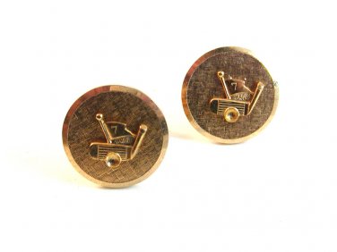 Vintage Gold Tone Gold Club 7th Hole Flag Cufflinks