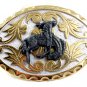 Western Goldtone White Cowboy Riding Broncho Belt Buckle #102113