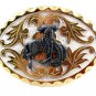 Western Goldtone White Cowboy Riding Broncho Belt Buckle #102113