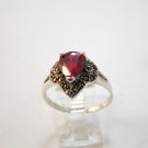 Vintage Sterling Silver red stone  Marcasites Ring 9