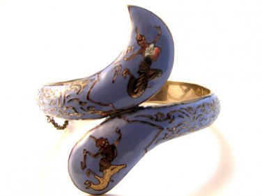 Vintage Siam Snake Sterling Silver Blue Niello Dancer Bracelet