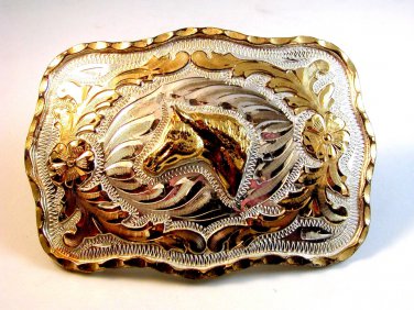 Mexican Alpaca Silver Horse Head Western Cowboy Belt Buckle
