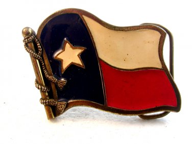 Vintage Gold Tone State of Texas Flag Eagle Belt Buckle