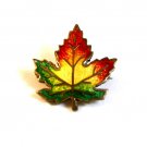 Sterling Silver Gold Vermeil Enameled Canadian Maple Leaf Brooch
