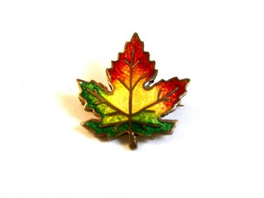 Sterling Silver Gold Vermeil Enameled Canadian Maple Leaf Brooch
