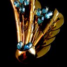 Vintage Sterling Silver Gold Vermeil / Plate Blue Topaz Flower Brooch