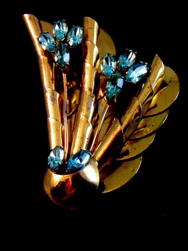 Vintage Sterling Silver Gold Vermeil / Plate Blue Topaz Flower Brooch