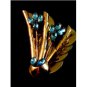 Vintage Sterling Silver Gold Vermeil / Plate Blue Topaz Flower Brooch