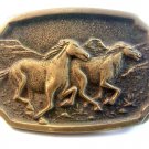 Vintage Wild Running Horses Belt Buckle Signed B.T.S. Made in U.S.A.