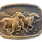 Vintage Wild Running Horses Belt Buckle Signed B.T.S. Made in U.S.A.