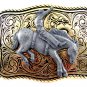 Made in USA Western Goldtone Black Cowboy on Broncho Belt Buckle #102113m