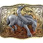 Made in USA Western Goldtone Black Cowboy on Broncho Belt Buckle #102113m